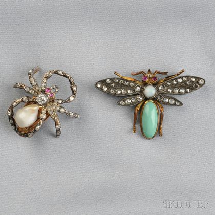 Two Gem-set Insect Brooches