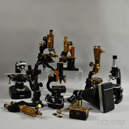 Seven 19th and 20th Century Microscopes