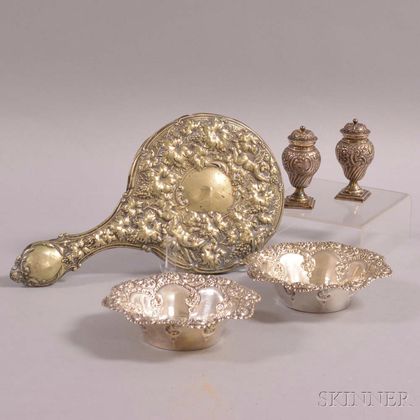 Five Pieces of Sterling Silver Repousse Tableware