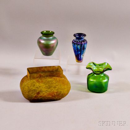 Daum Vase, a Modern Fellerman Vase, and Two Austrian Vases Art Glass Vases