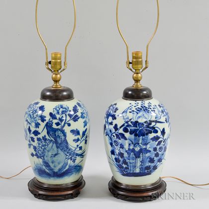 Two Export Blue and White Porcelain Table Lamps. Estimate $300-500