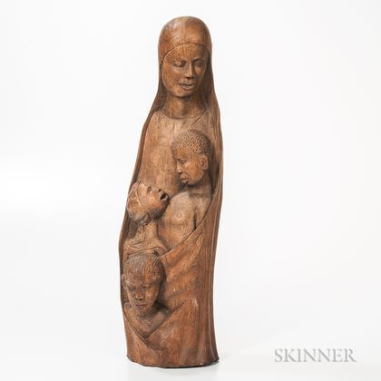 Carved Wood Figure of a Woman and Children