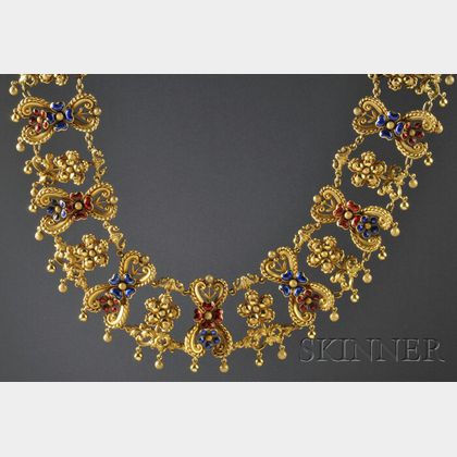 Renaissance Revival 18kt Gold and Enamel Necklace