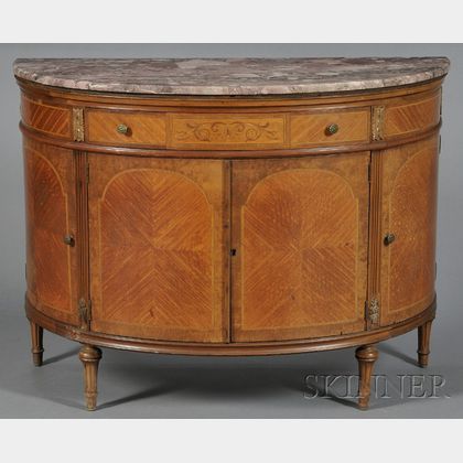 Louis XVI-style Marble-top and Tulipwood Demilune Commode