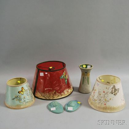 Five Van Briggle Pottery Items and a Roseville Pottery Vase