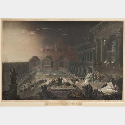 After John Martin (British, 1789-1850) Two Framed Colored Mezzotints: Destruction de Babylone