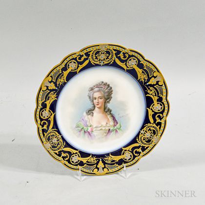 Sevres Hand-painted Porcelain Portrait Plate of Madame de Montesson