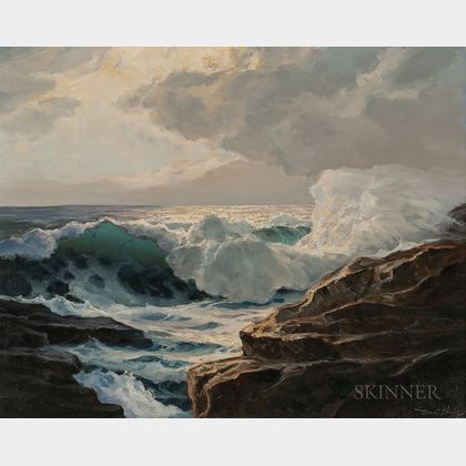 William Columbus Ehrig (American, 1892-1973) Waves Crashing on a Rocky Shore