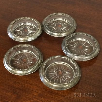 Five Cut Glass and Sterling Silver-mounted Coasters. Estimate $30-50