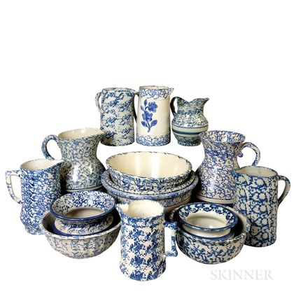 Fifteen Spongeware Ceramic Items. Estimate $400-600