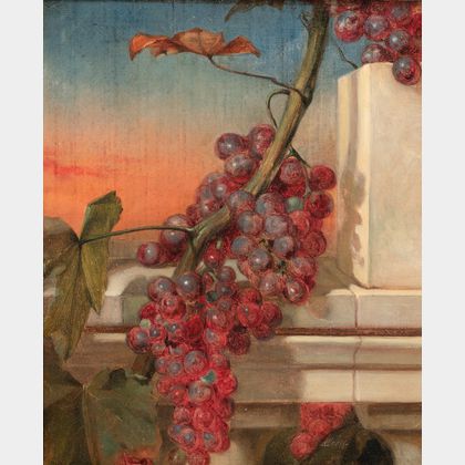 John Barnard Whittaker (American, 1836-1926) Laden Grape Vine Against a Marble Garden Wall