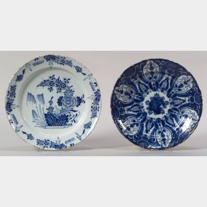 Two Large Blue Floral Decorated Delft Plates