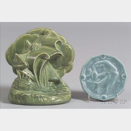 Rookwood Pottery Bookend and a Twelve-sided Tile