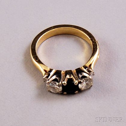 14kt Gold, Sapphire, and Diamond Three-stone Ring