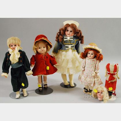 Five Bisque Head and Composition Dolls