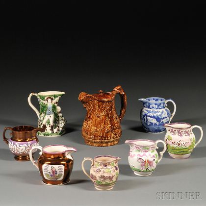 Eight Mostly English Ceramic Pitchers