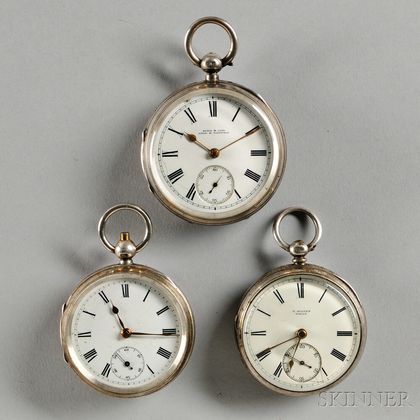 Three Silver English Key-wind Lever Watches