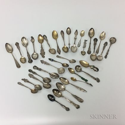 Group of Sterling Silver U.S. Souvenir Teaspoons and Demitasse Spoons