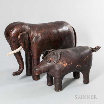 Leather Elephant and Pig Ottomans