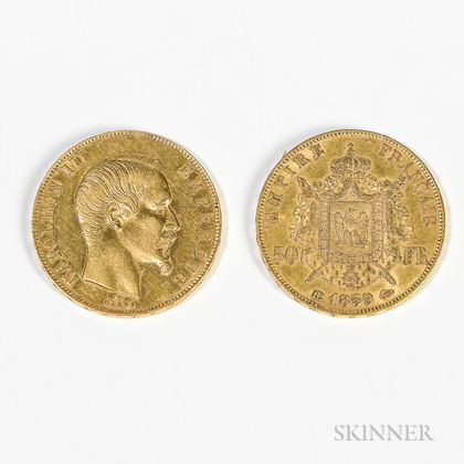 1857-A and 1859-BB 50 Franc Gold Coins