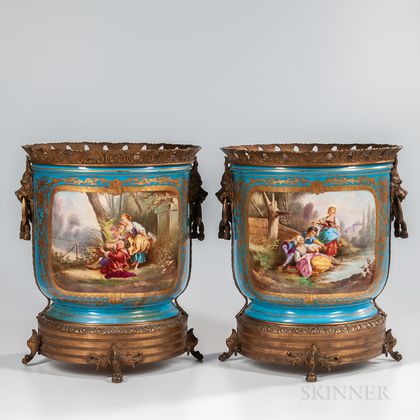 Pair of Sevres-style Bronze-mounted Cache Pots