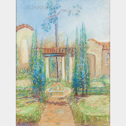 Margaret Jordan Patterson (American, 1867-1950) Two Drawings: Spanish-style Courtyard and Fountain