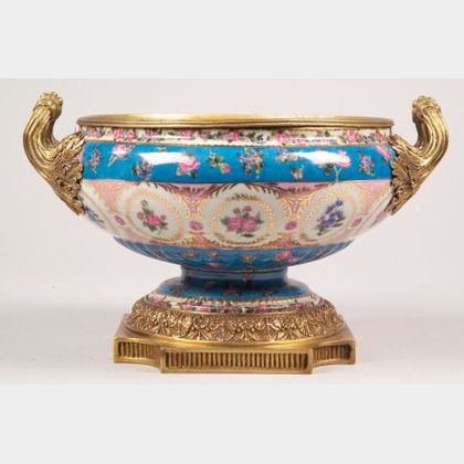 French-style Ormolu-mounted Hand-painted Porcelain Centerbowl