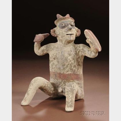 Pre-Columbian Polychrome Pottery Warrior Figure
