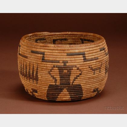 California Coiled Pictorial Basketry Bowl