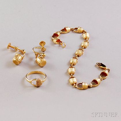 14kt Gold Basket Jewelry Suite