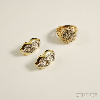 14kt Gold and Diamond Ring and Earrings