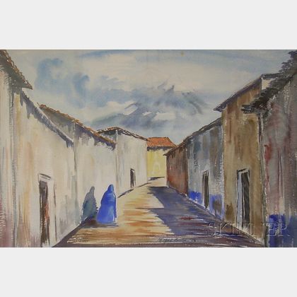 Framed 20th Century American School Watercolor on Paper Latin American View, Possibly Mexico