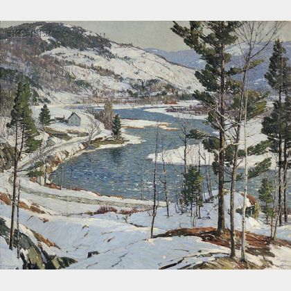 Aldro Thompson Hibbard (American, 1886-1972) Winter in New England, Probably a West River, Vermont View