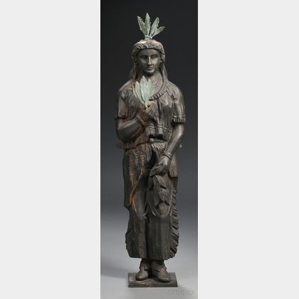 Cast Iron and Bronze Indian Princess Countertop Tobacconist Figure