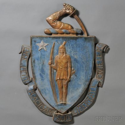 Large Painted Cast Iron Massachusetts State Seal Plaque