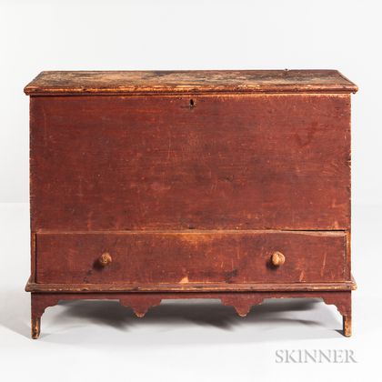Early Red-painted Chest over Drawer