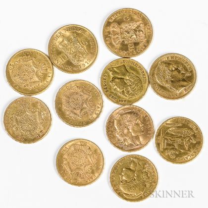 Eleven French, Belgian, and Dutch Gold Coins