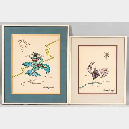 Donald Howard Menzel (American, 1901-1976) Two Whimsical Drawings of Alien Creatures.