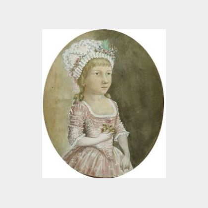 Continental School, 18th/19th Century Style Portrait of a Young Girl in Pink Holding a Flower