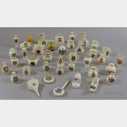 Collection of Approximately Thirty-nine Pieces of Small British Porcelain Souvenir Crest Ware