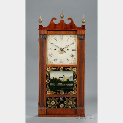 Mahogany Reeded Pillar and Scroll Shelf Clock by Jerome, Thompson & Company