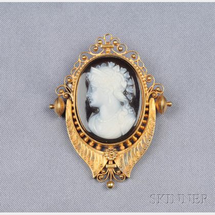 Antique 14kt Gold and Hardstone Cameo Brooch