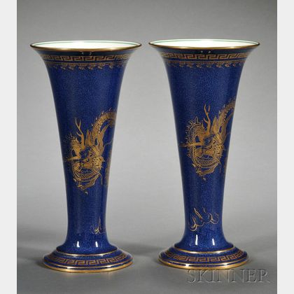 Pair of Wedgwood Powder Blue Lustre Bone China Vases