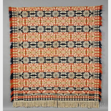 Four-color Woven Wool and Cotton Coverlet
