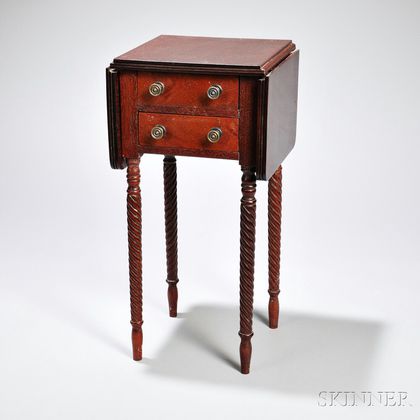 Miniature Classical-style Mahogany Two-drawer Drop-leaf Worktable