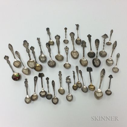 Group of Sterling Silver U.S. Souvenir Teaspoons and Demitasse Spoons