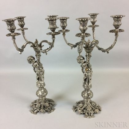 Pair of Silver-plate Four-light Candelabra