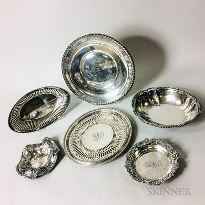 Six Pieces of Sterling Silver Tableware and a Silver-plated Bowl