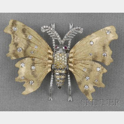 18kt Gold, Colored Diamond, and Diamond Butterfly Hair Clip, M. Buccellati