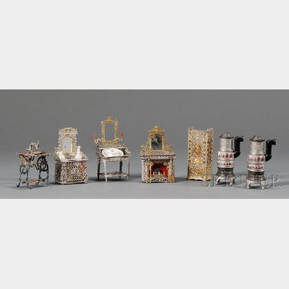 Group of German Soft Metal Victorian Dollhouse Furniture